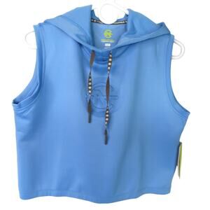 New NAUTICA Blue Competition Women's Athletic  Sleeveless Hooded Crop Shirt Sz L